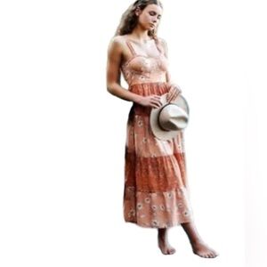 NWT❗️BAND of the Free Floral Peach Tiered MAXI Dress - Size LARGE